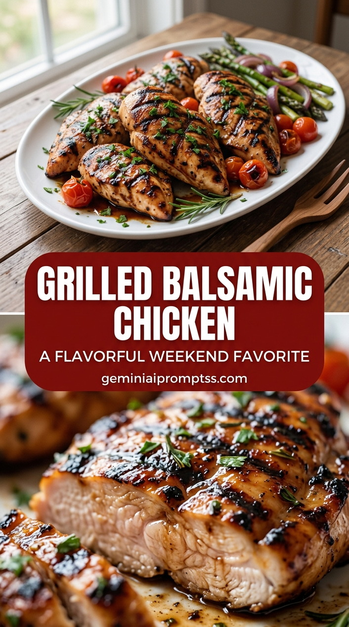 Grilled balsamic chicken with bite-size chicken pieces with browned edges, glossy sauce, and fresh garnish