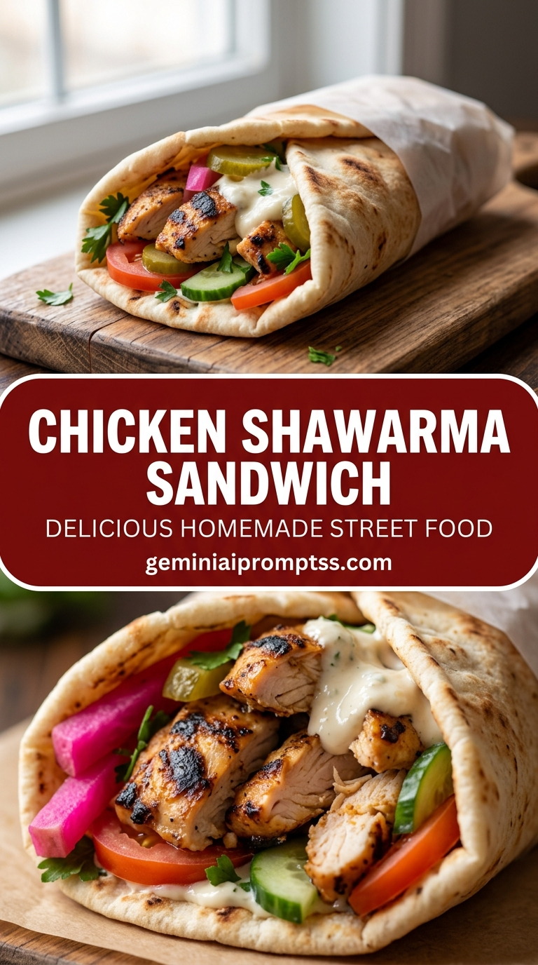 Chicken shawarma sandwich with tender chicken and garlic tahini-style sauce