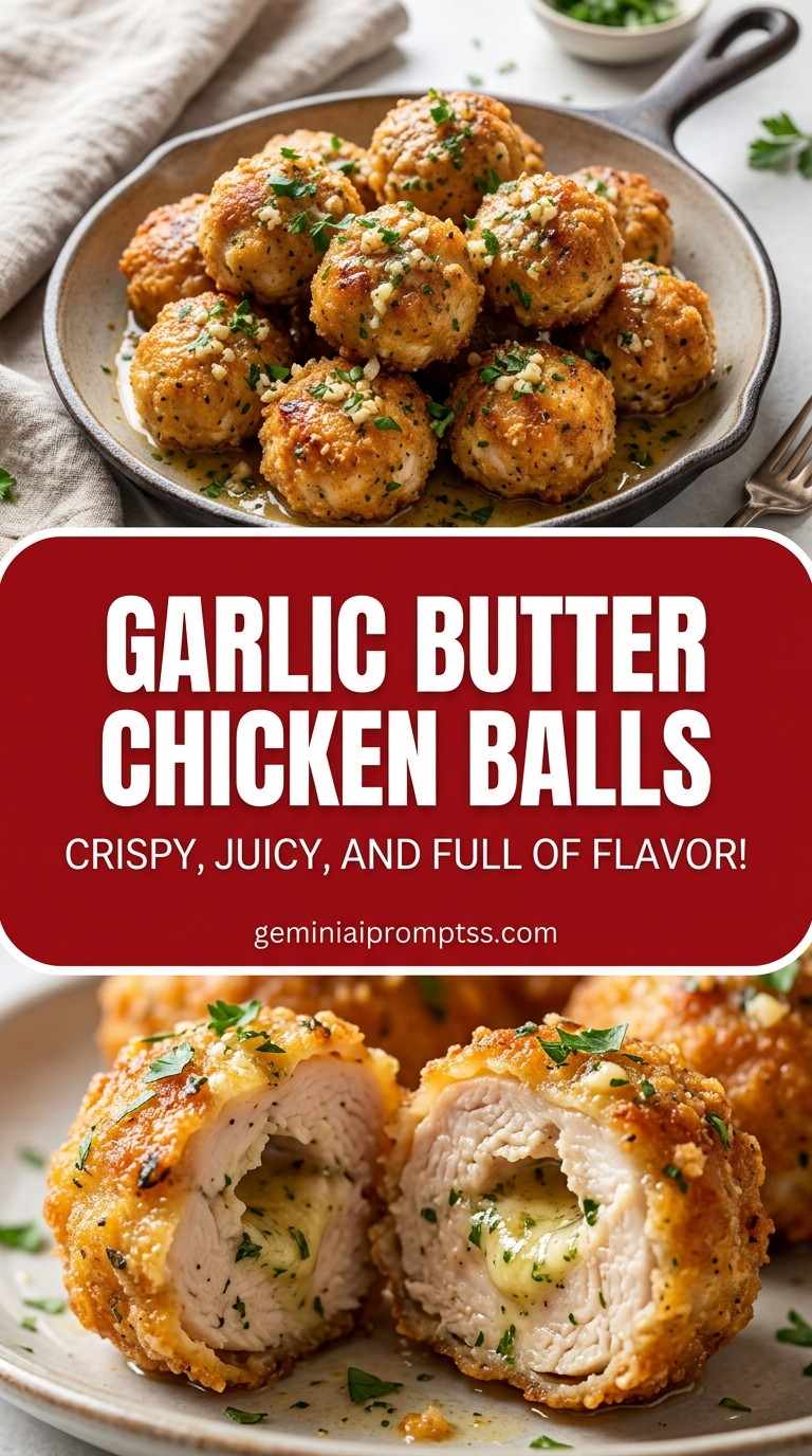 Garlic butter chicken balls with ground chicken formed into tender, browned balls, glossy sauce, and fresh garnish