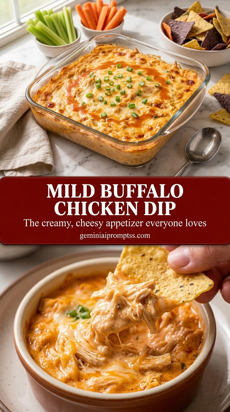 Mild buffalo chicken dip with creamy mild buffalo sauce chicken dip, melted Monterey Jack, and parsley