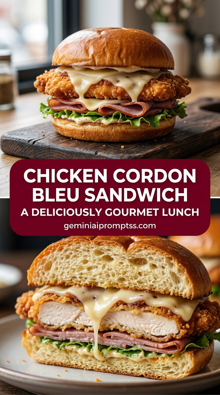 Chicken cordon bleu sandwich with tender chicken and creamy Dijon cheese sauce