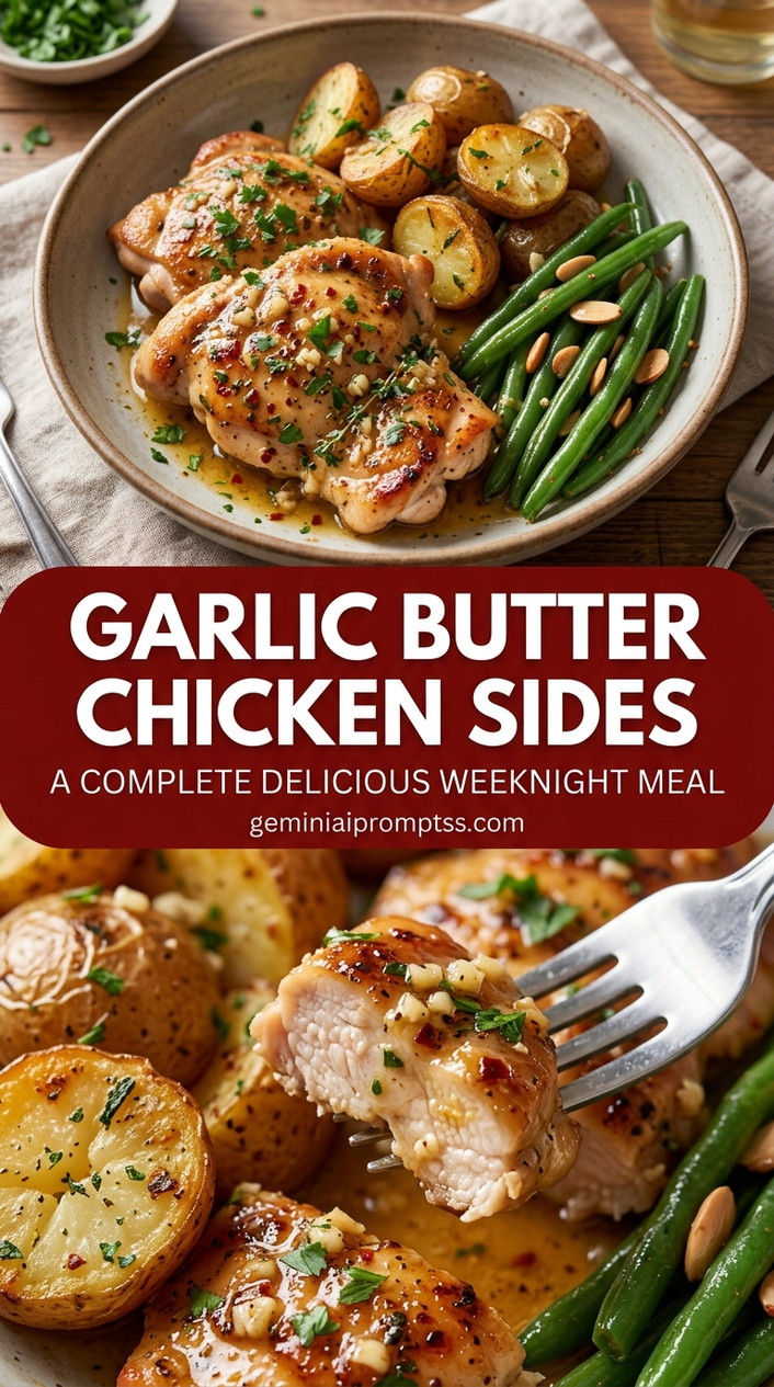 Garlic butter chicken sides with bite-size chicken pieces with browned edges, glossy sauce, and fresh garnish