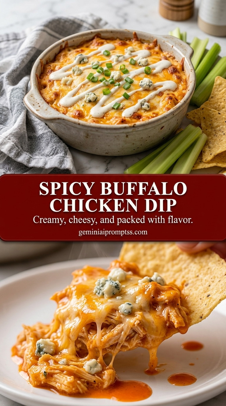 Spicy buffalo chicken dip with creamy habanero buffalo sauce chicken dip, melted pepper Jack, and pickled peppers