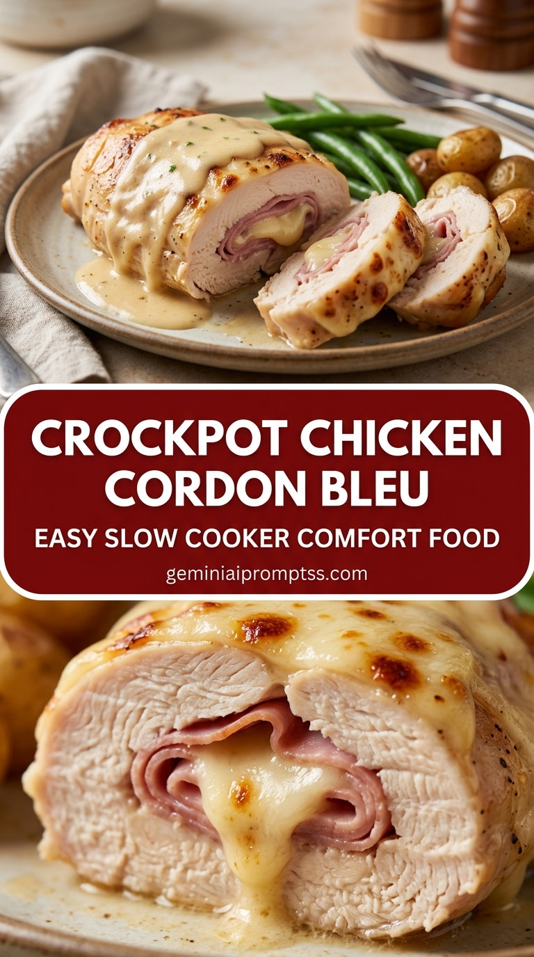 Crockpot chicken cordon bleu with tender chicken and creamy Dijon cheese sauce