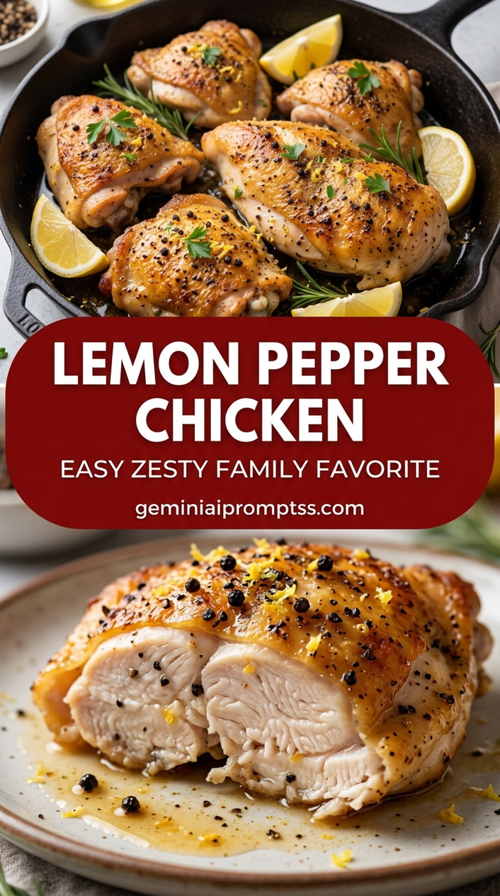 Lemon pepper chicken with bite-size chicken pieces with browned edges, glossy sauce, and fresh garnish