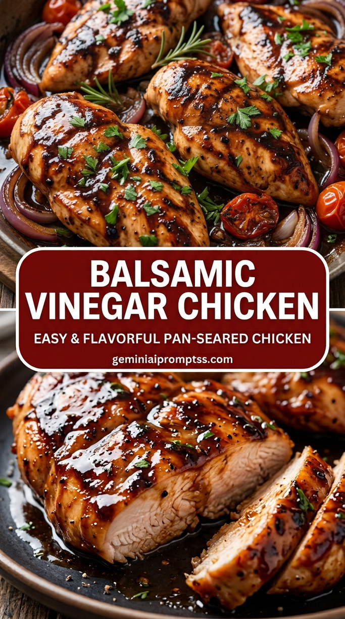 Balsamic vinegar chicken with bite-size chicken pieces with browned edges, glossy sauce, and fresh garnish