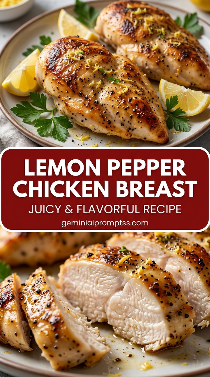 Lemon pepper chicken breast with evenly cut chicken breast pieces that cook quickly, glossy sauce, and fresh garnish