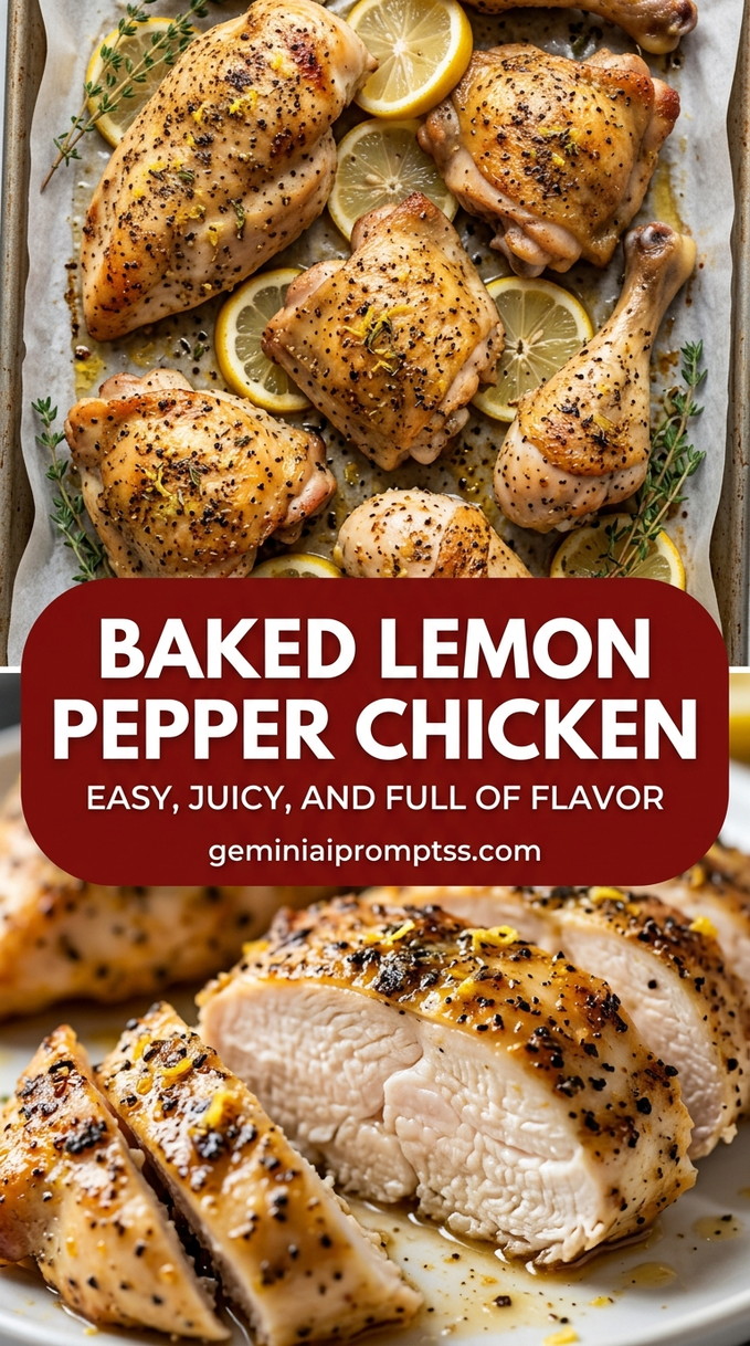 Baked lemon pepper chicken with bite-size chicken pieces with browned edges, glossy sauce, and fresh garnish