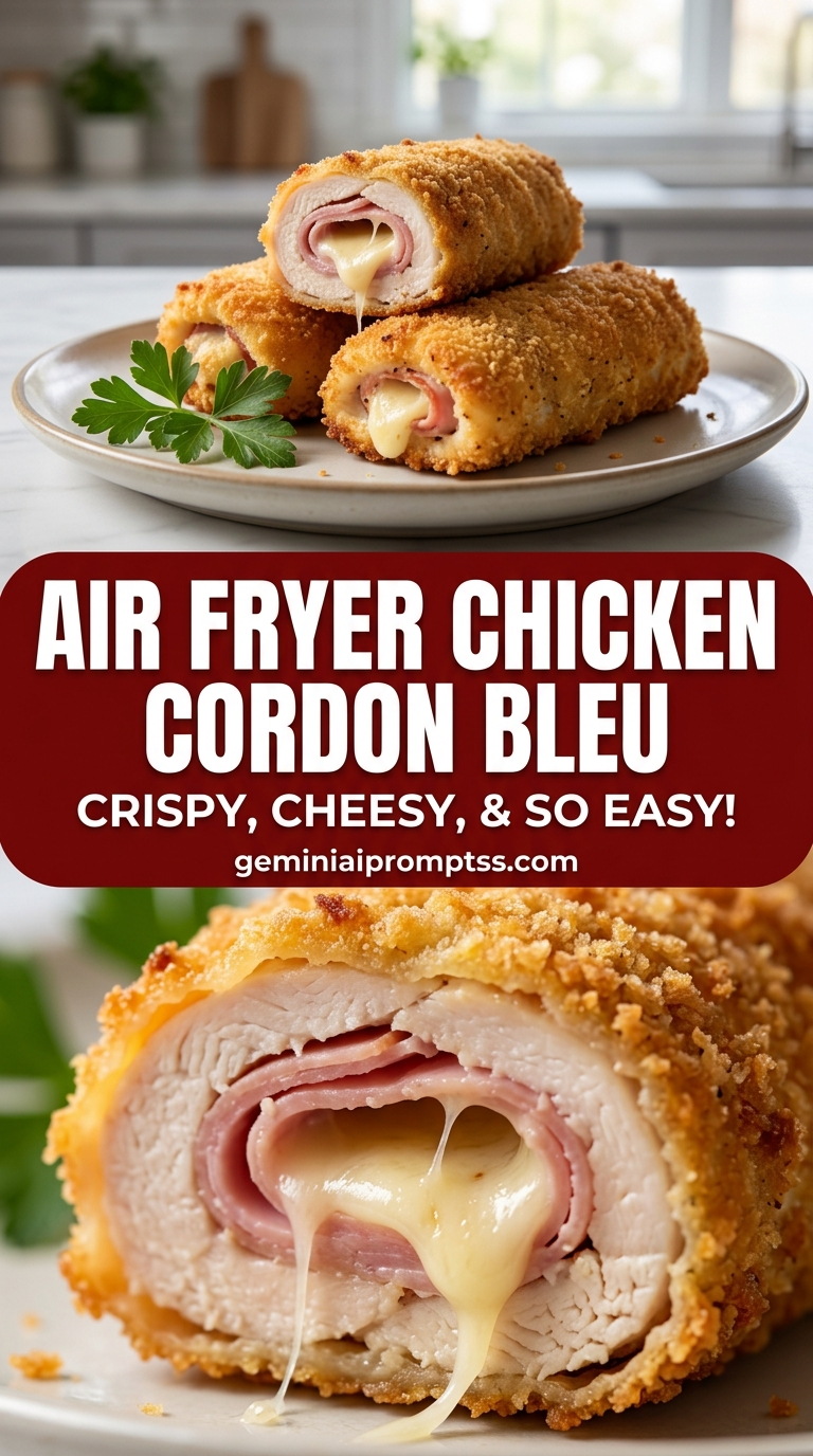 Air fryer chicken cordon bleu with tender chicken and creamy Dijon cheese sauce