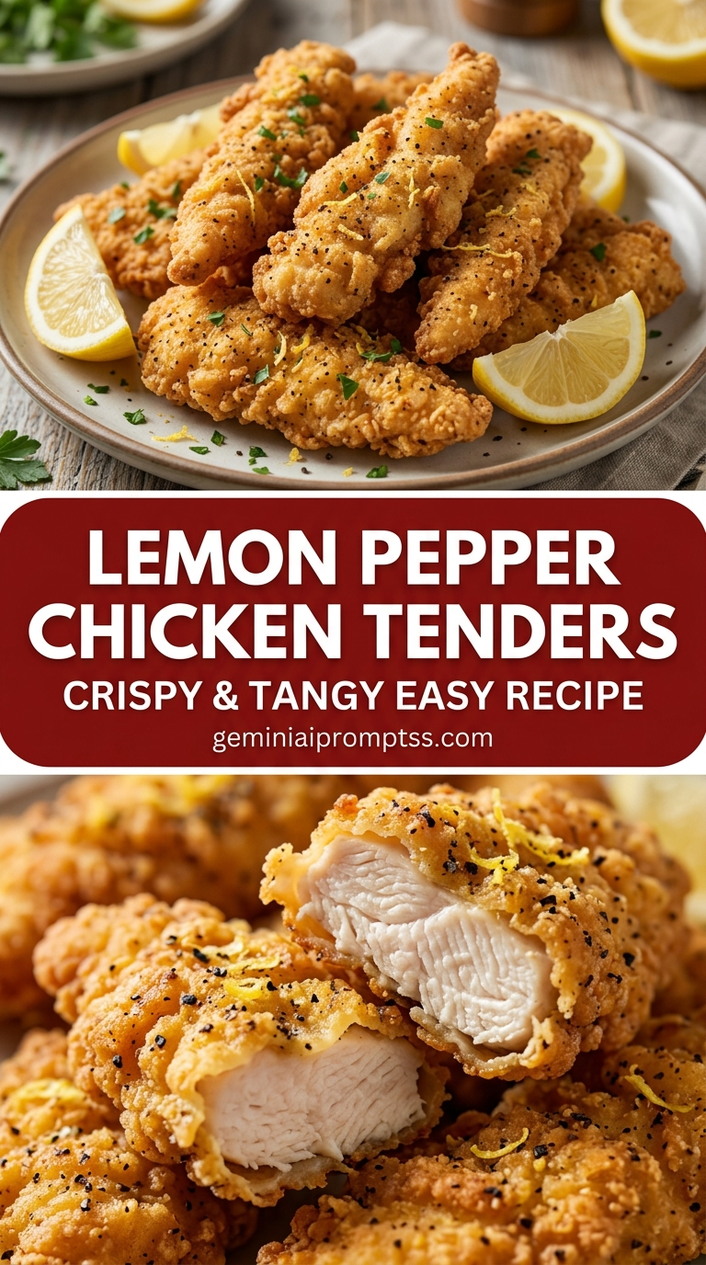 Lemon pepper chicken tenders with evenly cut chicken breast pieces that cook quickly, glossy sauce, and fresh garnish