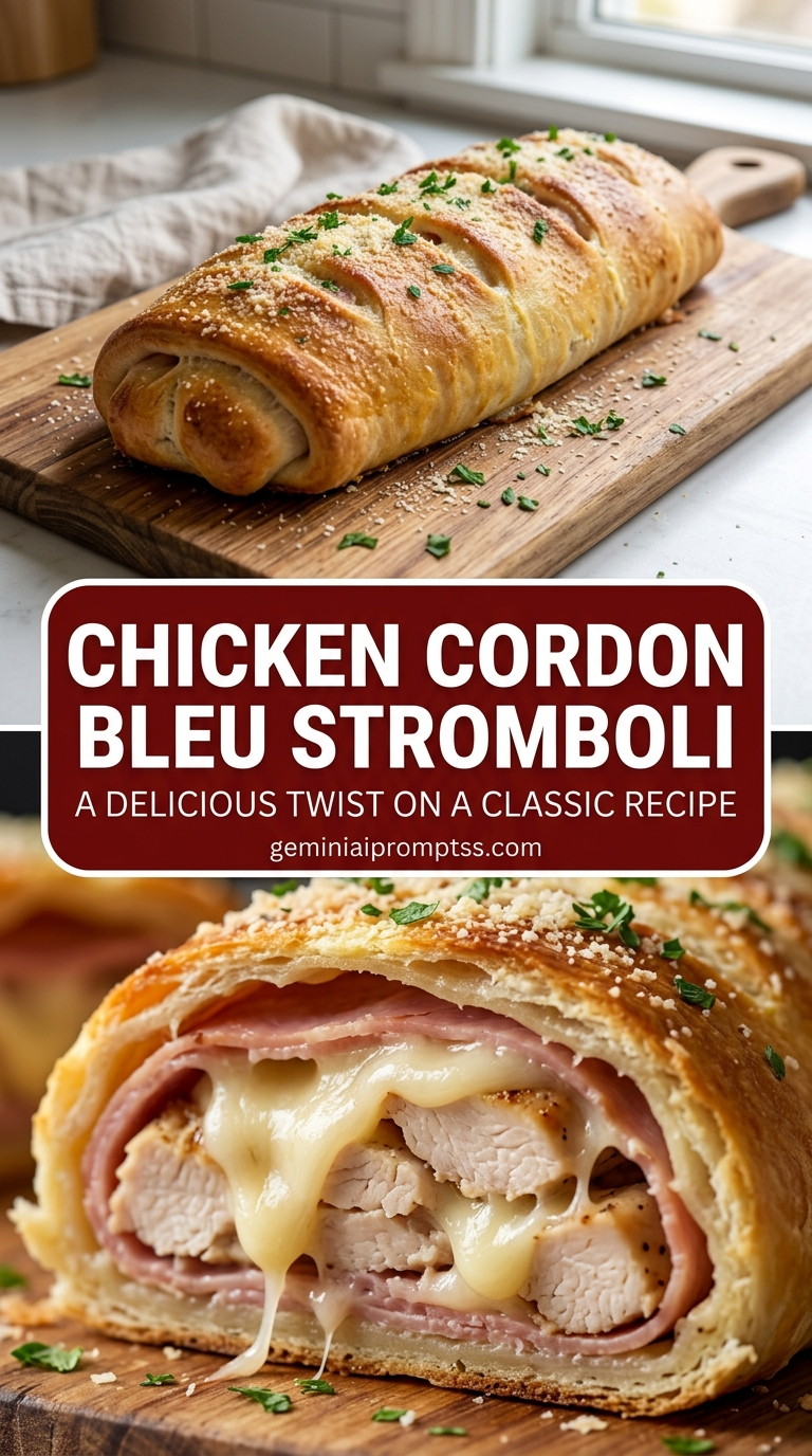 Chicken cordon bleu stromboli with tender chicken and creamy Dijon cheese sauce