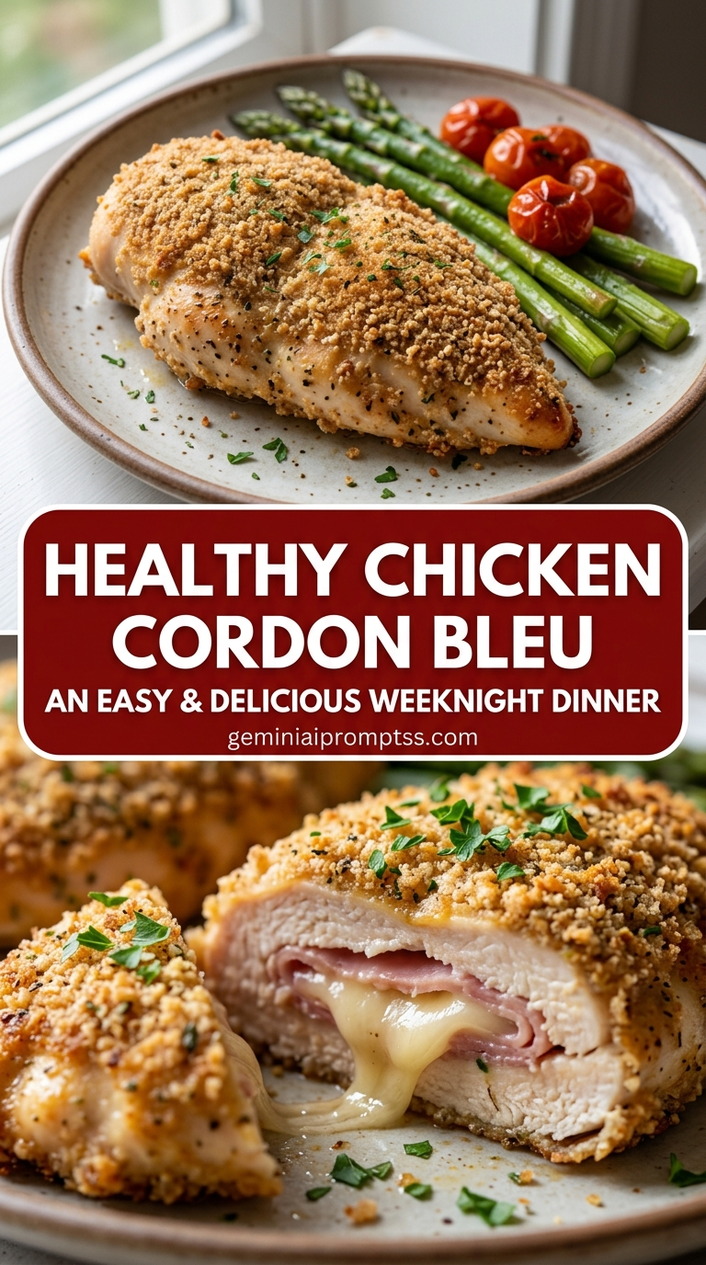 Healthy chicken cordon bleu with tender chicken and creamy Dijon cheese sauce