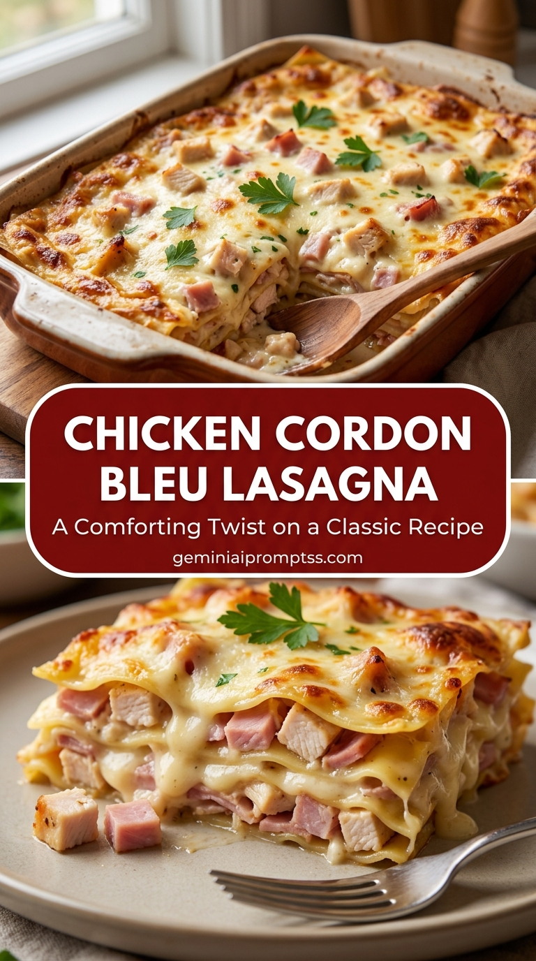 Chicken cordon bleu lasagna with tender chicken and creamy Dijon cheese sauce