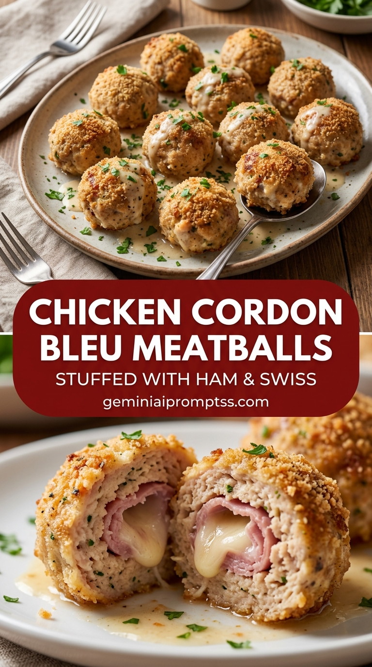 Chicken cordon bleu meatballs with tender chicken and creamy Dijon cheese sauce