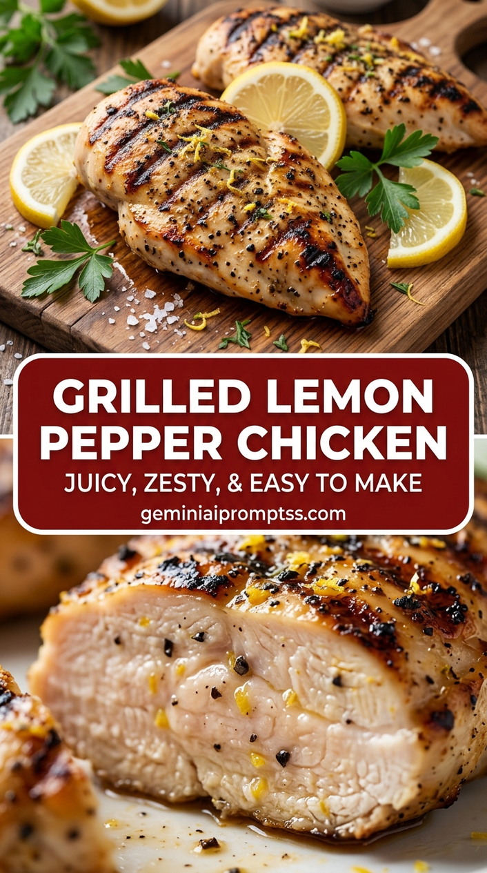 Grilled lemon pepper chicken with bite-size chicken pieces with browned edges, glossy sauce, and fresh garnish