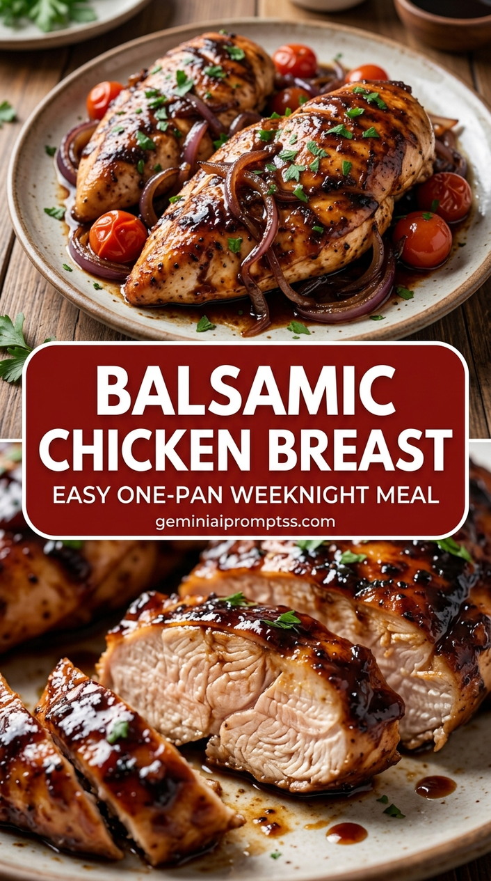 Balsamic chicken breast with evenly cut chicken breast pieces that cook quickly, glossy sauce, and fresh garnish