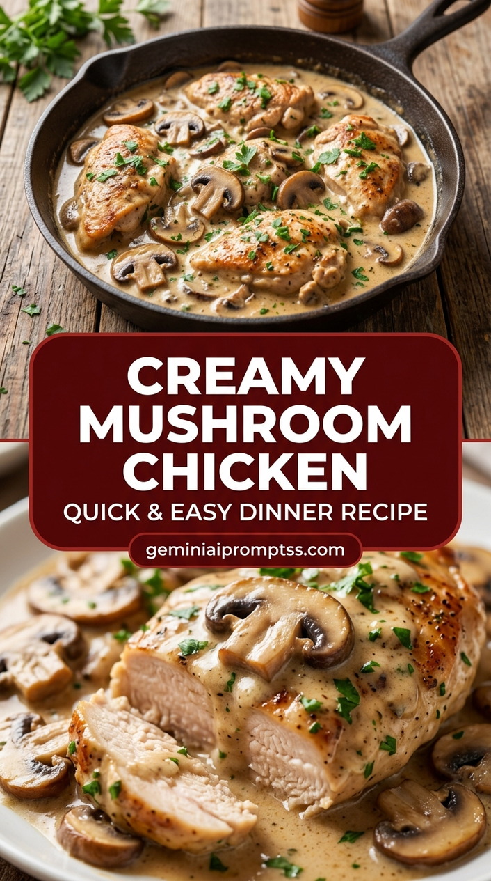 Creamy mushroom chicken with tender chicken and silky mushroom cream sauce