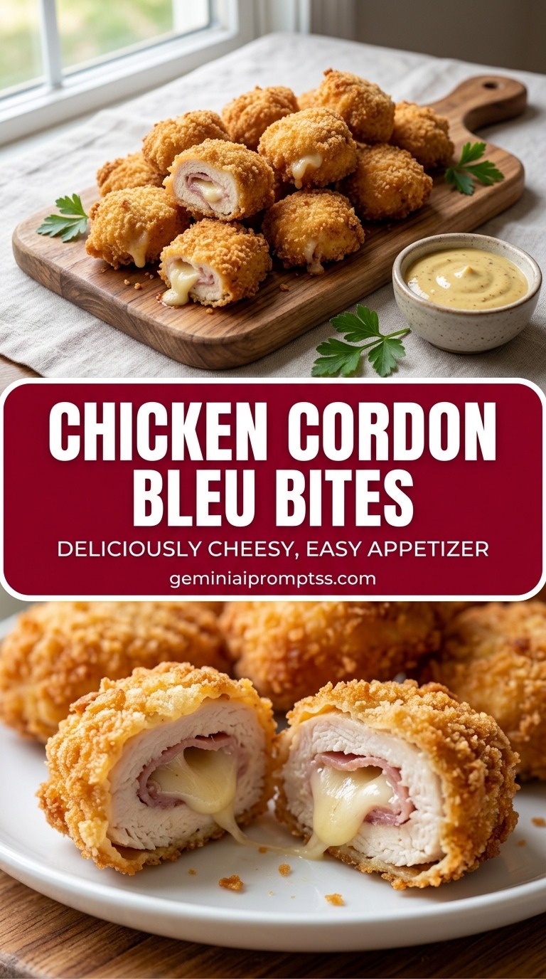 Chicken cordon bleu bites with tender chicken and creamy Dijon cheese sauce