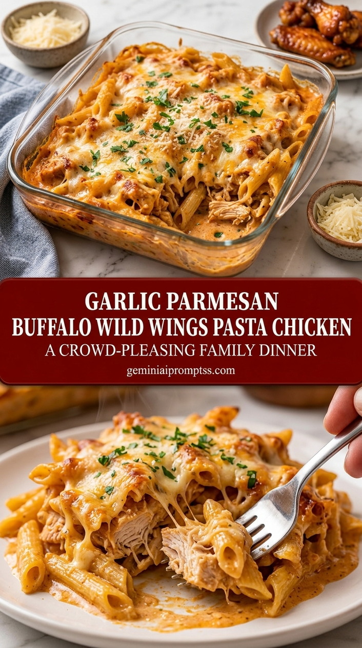 Garlic parmesan buffalo wild wings pasta chicken with shells, tender chicken, creamy buffalo sauce, and broccoli