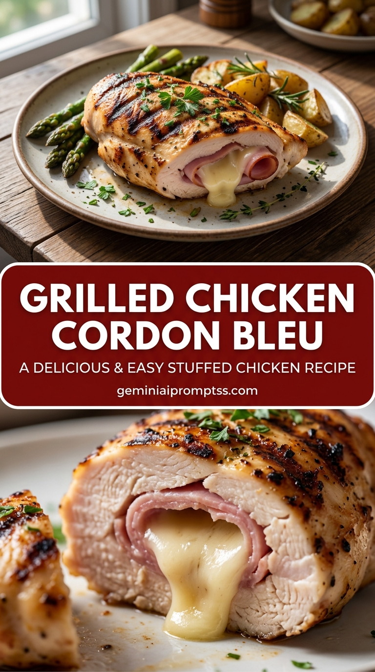 Grilled chicken cordon bleu with tender chicken and creamy Dijon cheese sauce