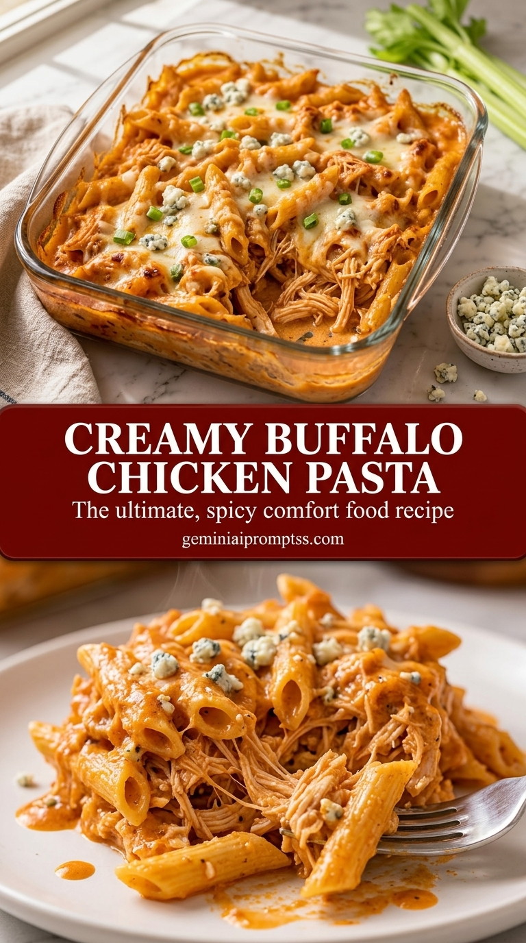 Creamy buffalo chicken pasta with orecchiette, tender chicken, creamy buffalo sauce, and peas