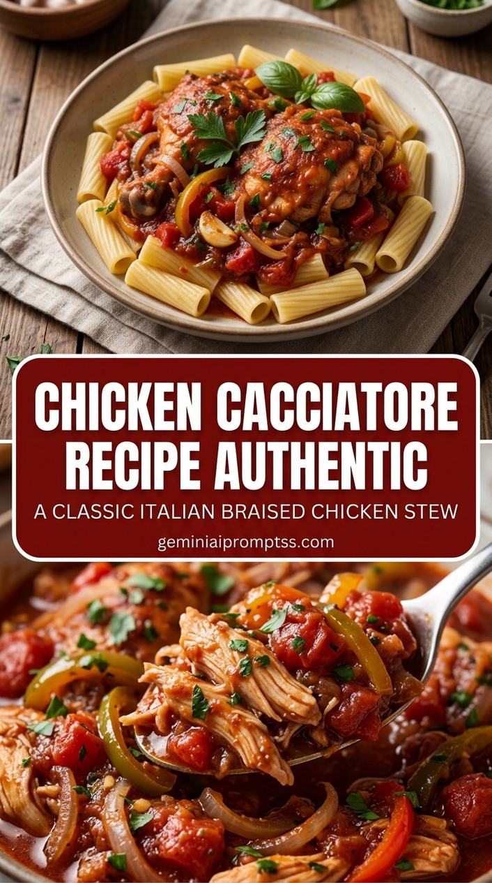 Chicken cacciatore recipe authentic with tender chicken and rustic tomato and herb sauce