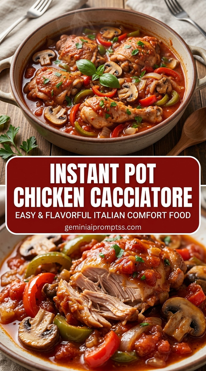 Instant Pot chicken cacciatore with tender chicken and rustic tomato and herb sauce