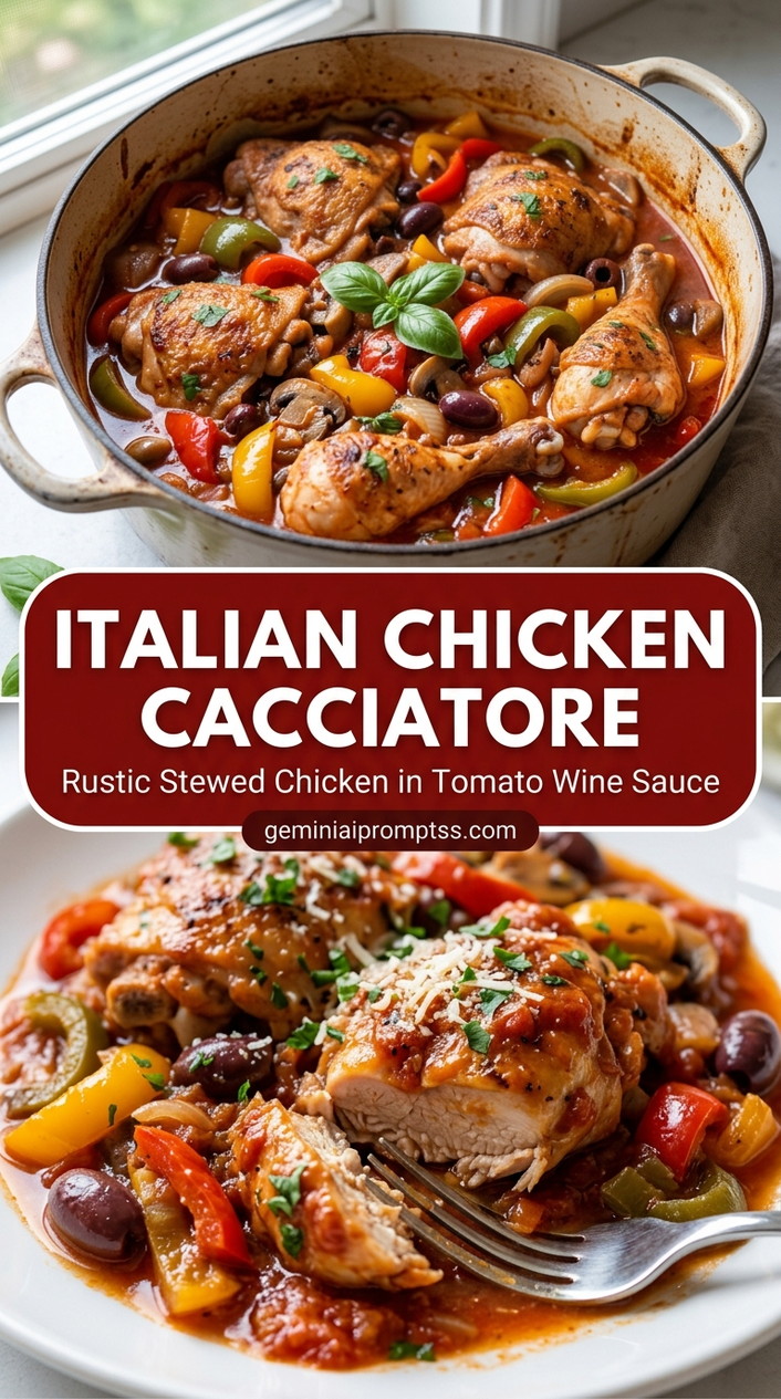 Italian chicken cacciatore with tender chicken and rustic tomato and herb sauce