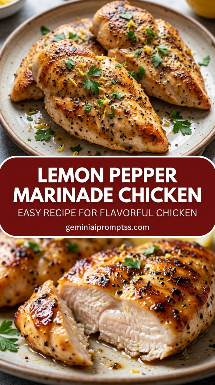 Lemon pepper marinade chicken with bite-size chicken pieces with browned edges, glossy sauce, and fresh garnish