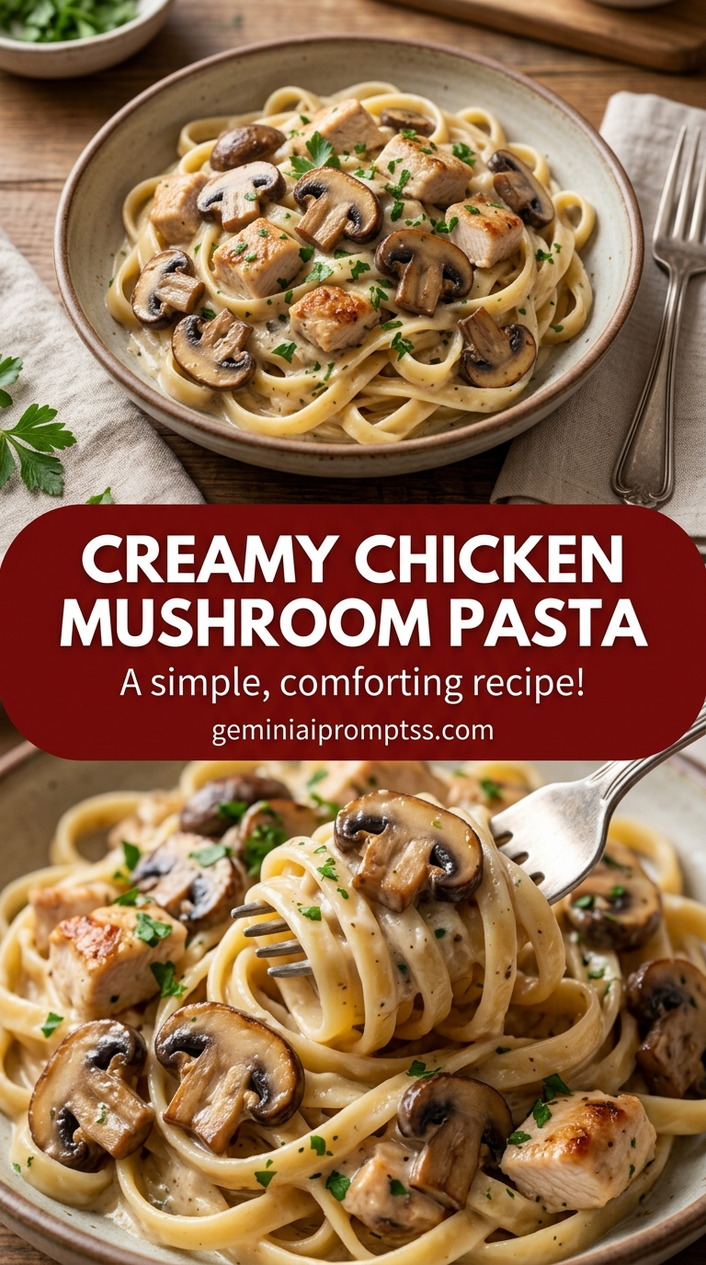 Creamy chicken mushroom pasta with tender chicken and silky mushroom cream sauce