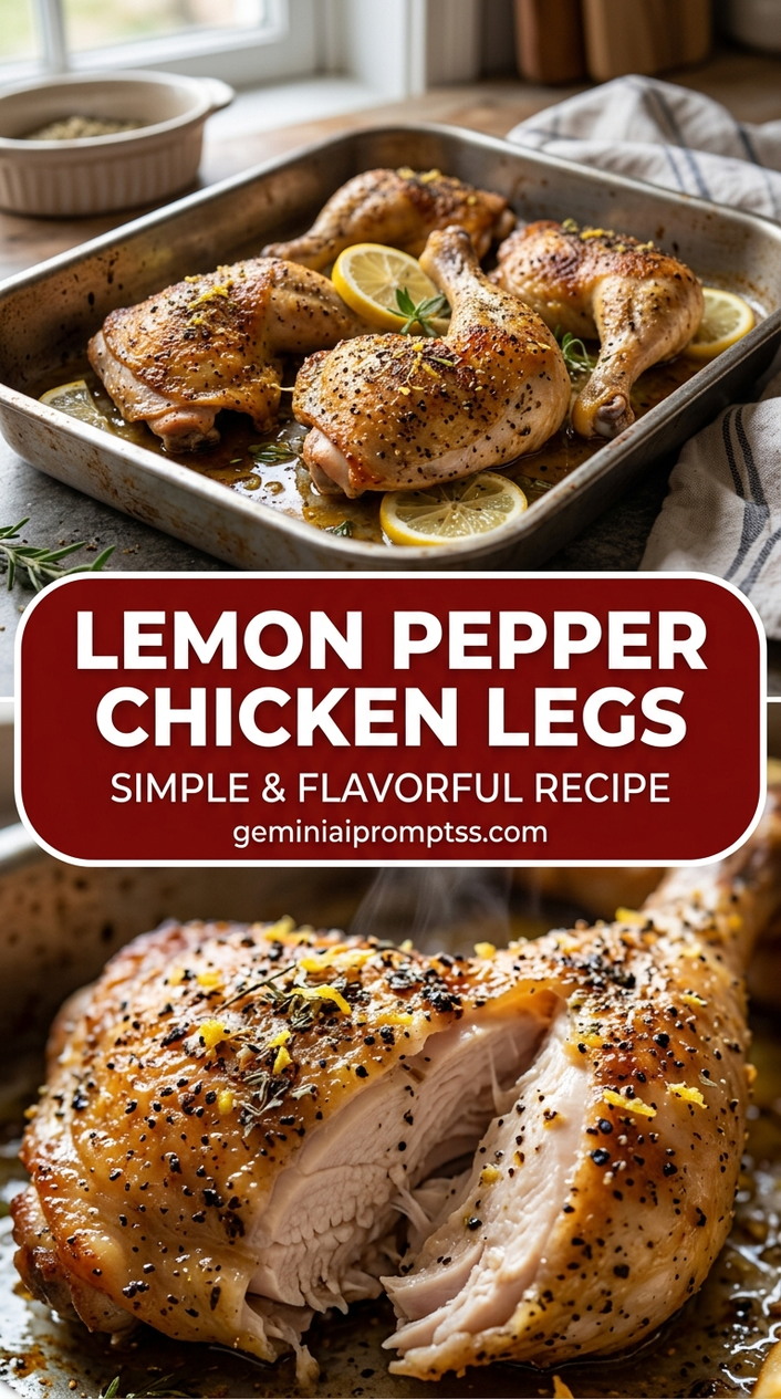 Lemon pepper chicken legs with bone-in chicken pieces with juicy meat near the bone, glossy sauce, and fresh garnish