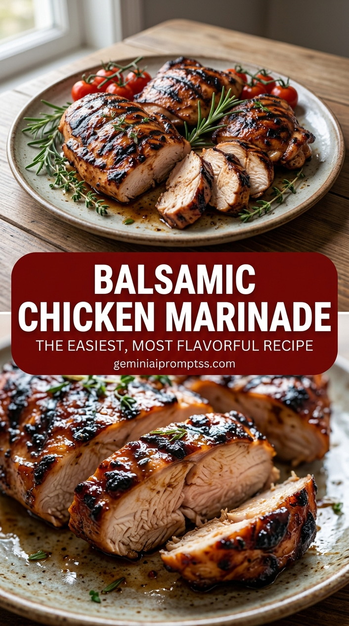 Balsamic chicken marinade with bite-size chicken pieces with browned edges, glossy sauce, and fresh garnish