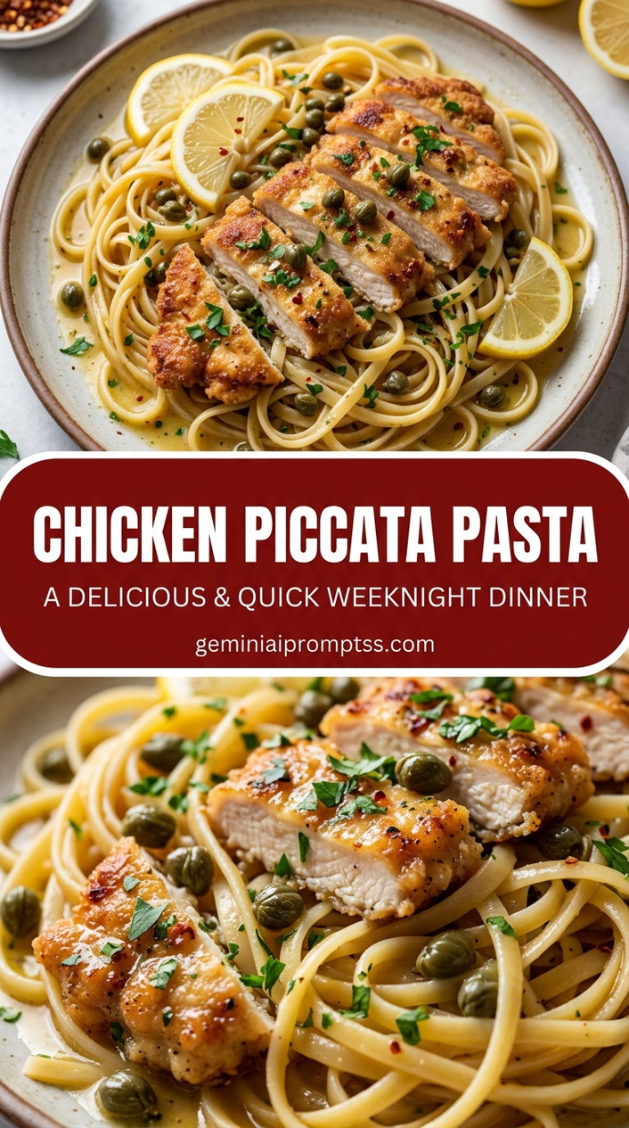 Chicken piccata pasta with tender chicken and lemon-caper pan sauce