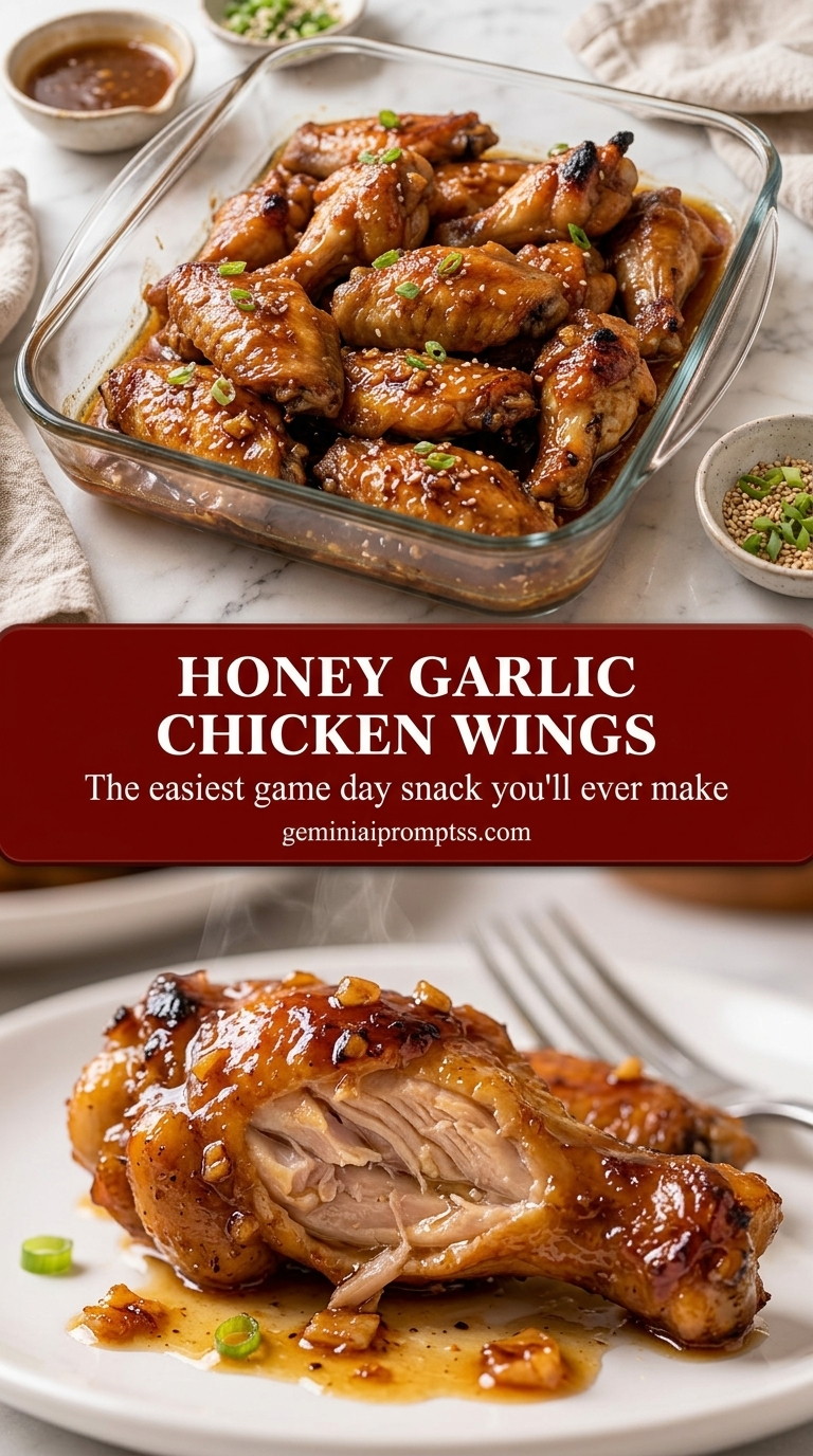Honey garlic chicken wings with glossy honey garlic glaze, browned chicken, garlic, and scallion