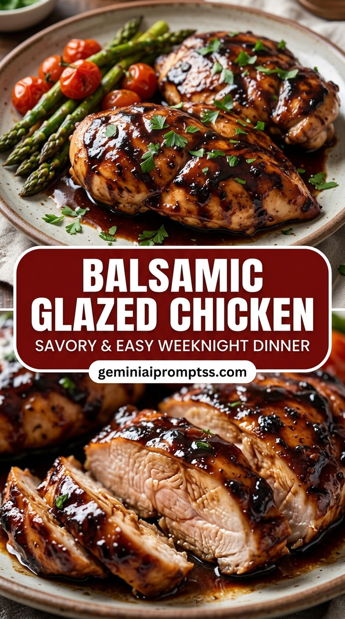 Balsamic glazed chicken with bite-size chicken pieces with browned edges, glossy sauce, and fresh garnish