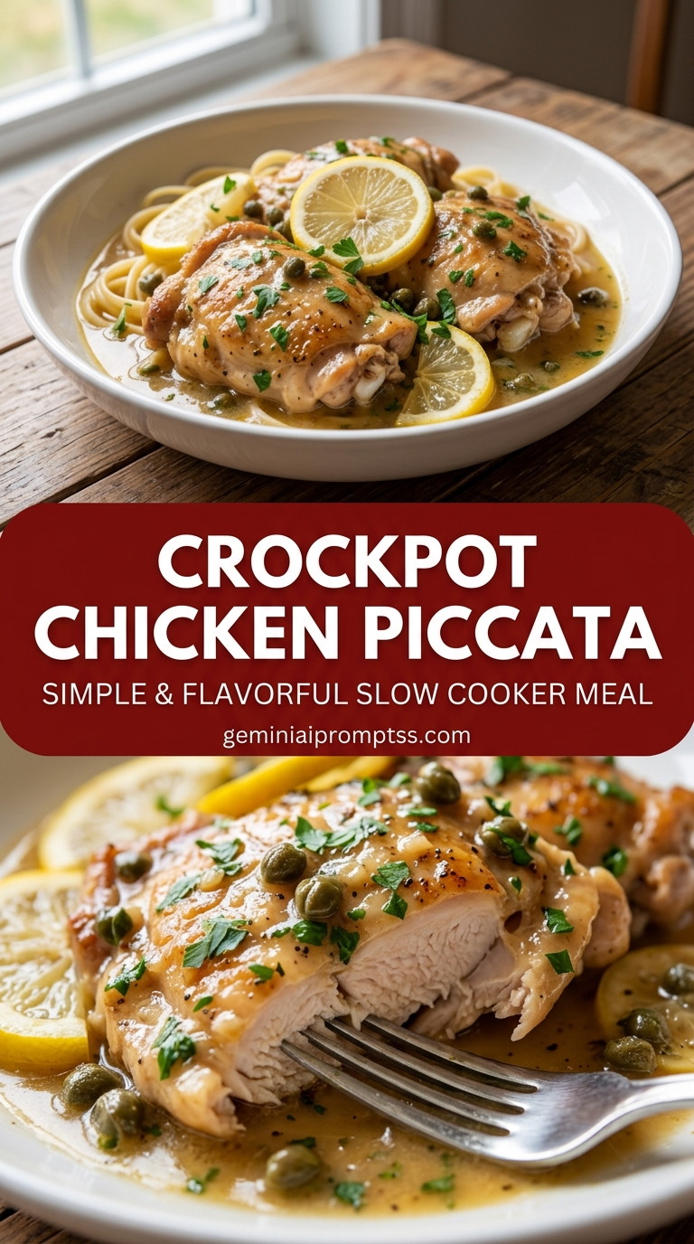 Crockpot chicken piccata with tender chicken and lemon-caper pan sauce