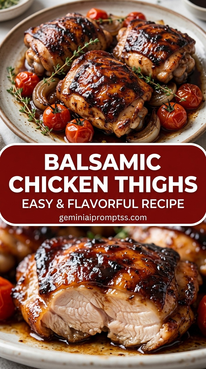Balsamic chicken thighs with chicken thighs that stay juicy while the edges brown, glossy sauce, and fresh garnish