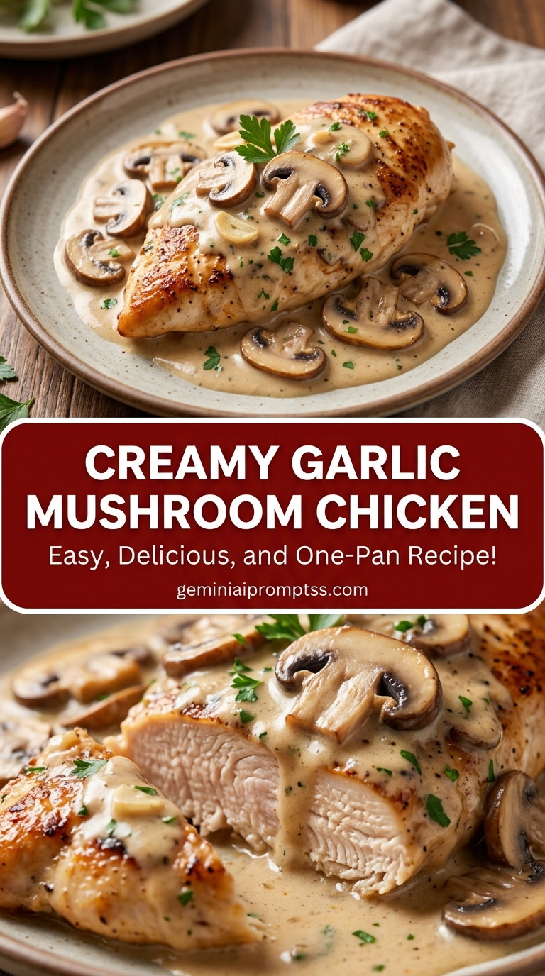 Creamy garlic mushroom chicken with tender chicken and silky mushroom cream sauce