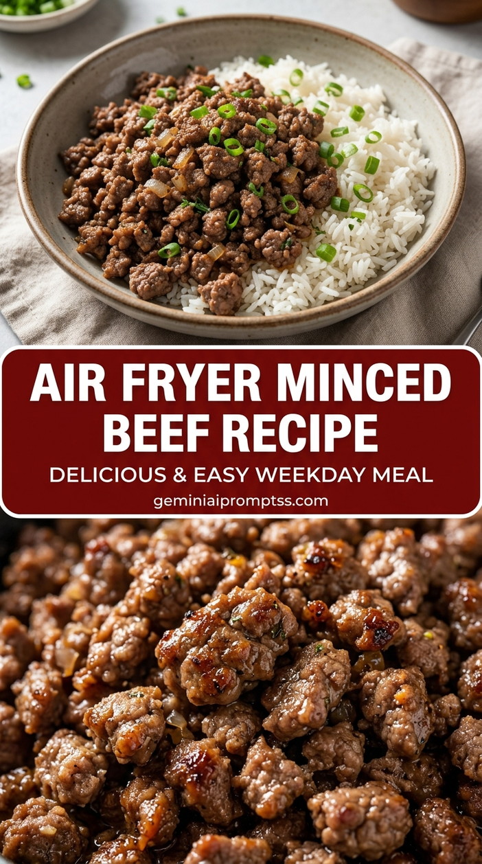 Air Fryer Minced Beef Recipe with lean ground beef, onion, garlic, and a colorful vegetable, and a savory finish