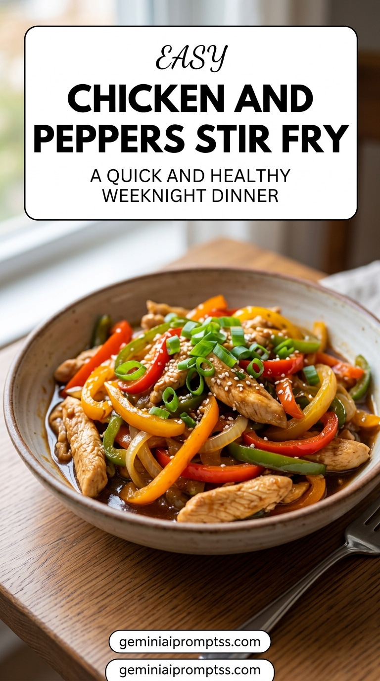 Chicken and peppers stir fry with tender chicken and glossy stir-fry sauce
