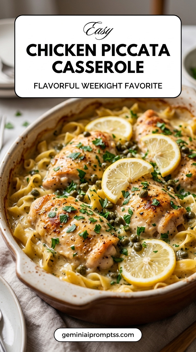 Chicken piccata casserole with tender chicken and lemon-caper pan sauce