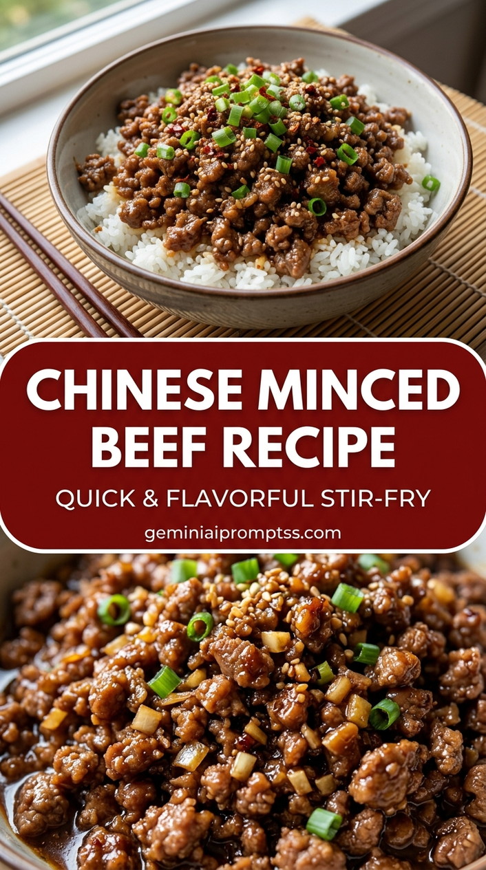 Chinese Minced Beef Recipe with lean ground beef, onion, garlic, and a colorful vegetable, and a savory finish