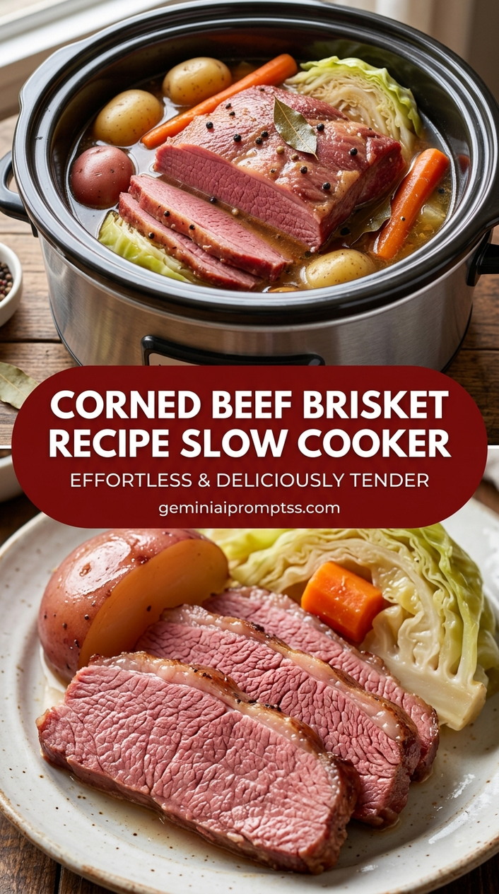 Corned Beef Brisket Recipe Slow Cooker with corned beef brisket, cabbage, carrots, and potatoes, and a savory finish