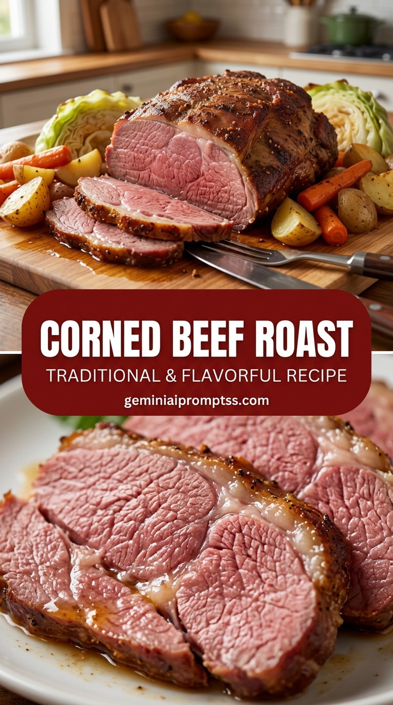 Corned Beef Roast with corned beef brisket, cabbage, carrots, and potatoes, and a savory finish