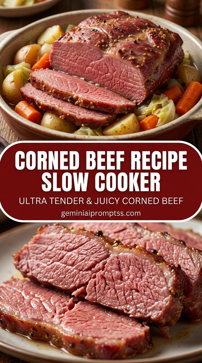Corned Beef Recipe Slow Cooker Instant Pot with corned beef brisket, cabbage, carrots, and potatoes, and a savory finish