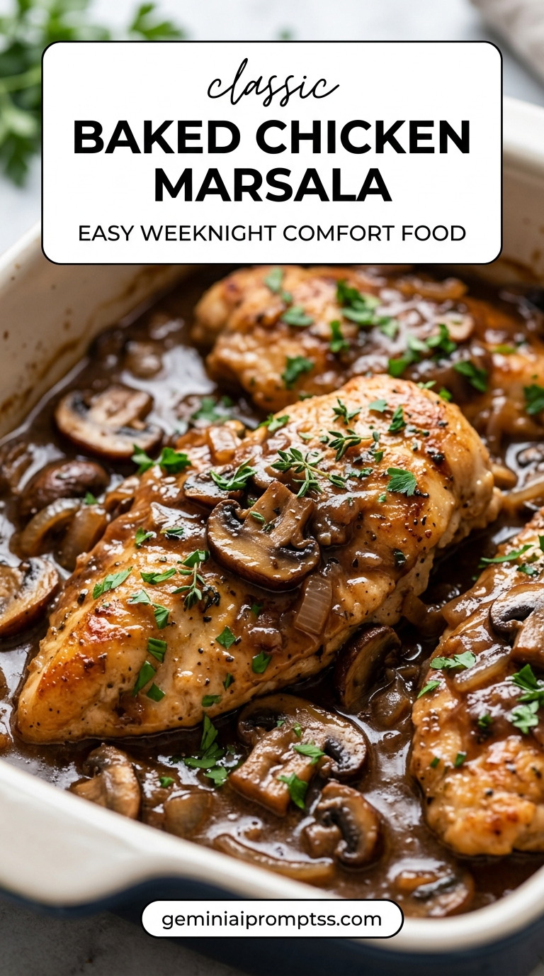 Baked chicken marsala with tender chicken and rich mushroom Marsala sauce