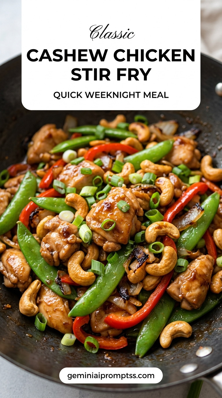 Cashew chicken stir fry with tender chicken and glossy stir-fry sauce