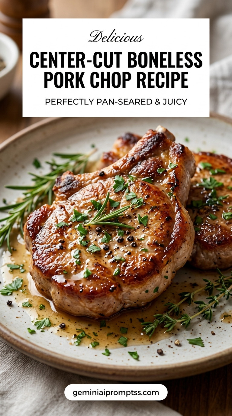 Center-cut boneless pork chop recipe with tender pork and flavorful sauce