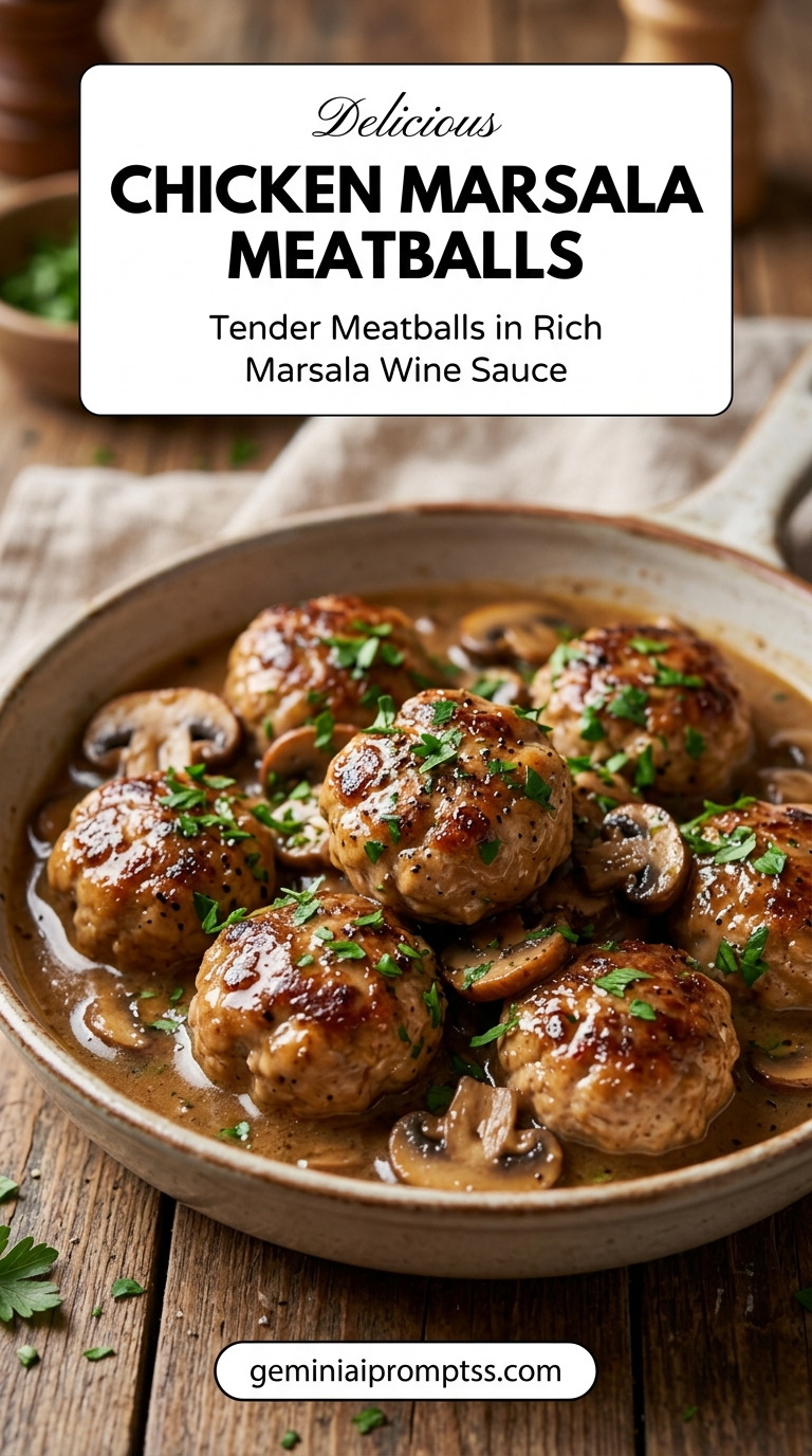 Chicken marsala meatballs with tender chicken and rich mushroom Marsala sauce