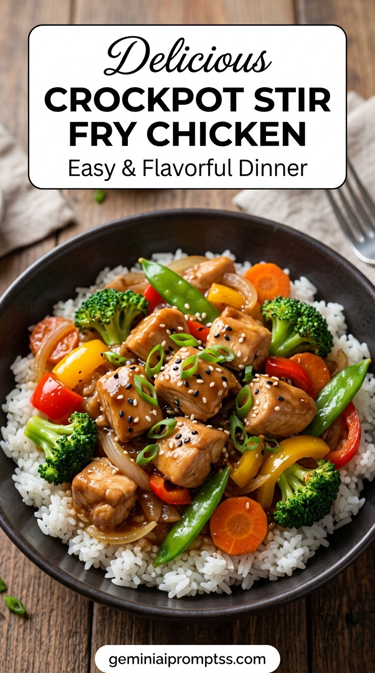 Crockpot stir fry chicken with tender chicken and glossy stir-fry sauce